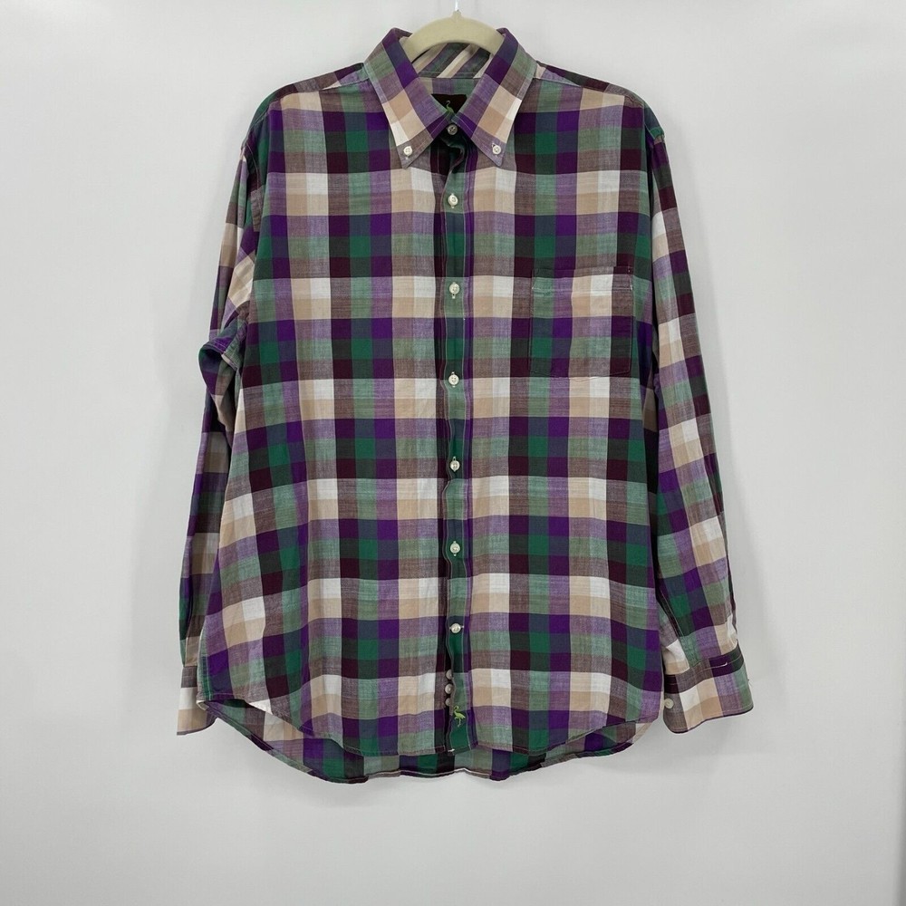 TailorByrd Mens Size XL Plaid Long Sleeve Button Down Purple 2 Ply Yarn